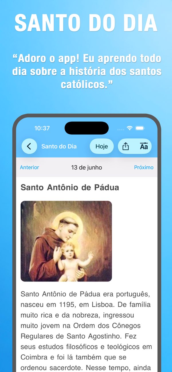 Tela do Santo do Dia no app Católico