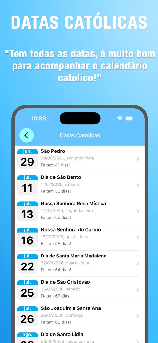 Tela de lembretes e recursos para rotina de oração católica