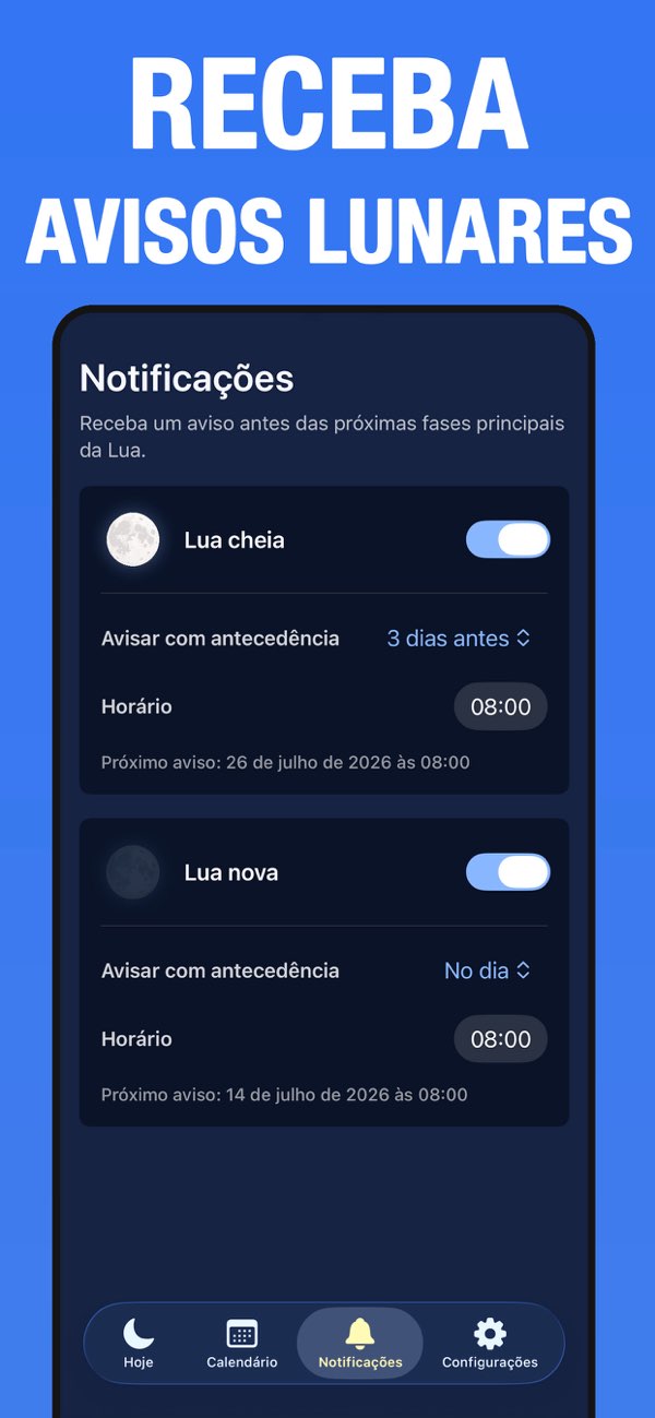 Configuração de notificações para Lua Cheia e Lua Nova